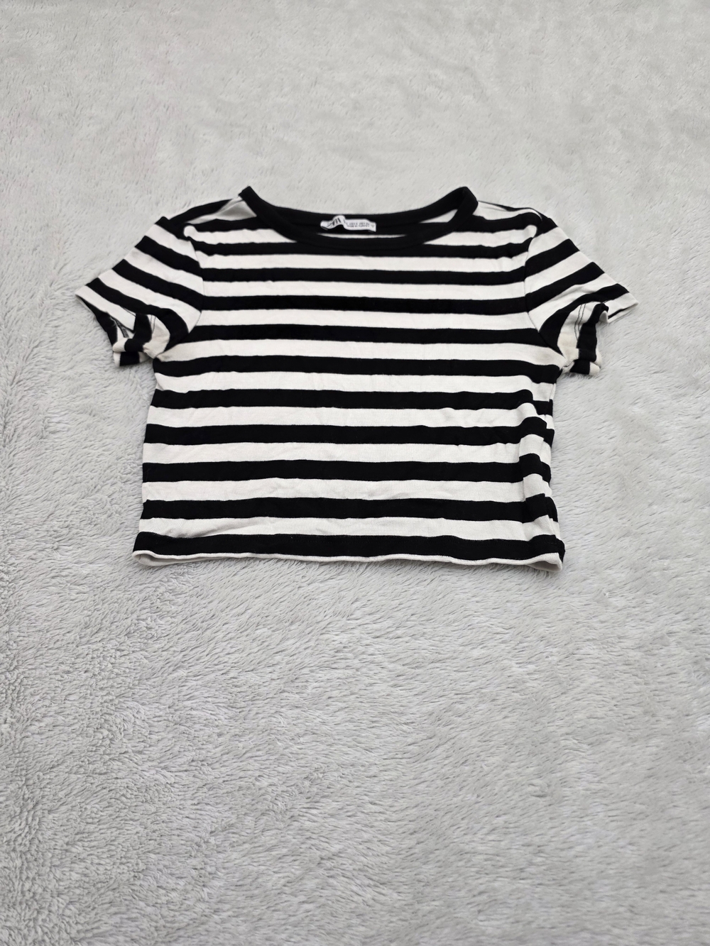 Zara Black and White Striped Short Sleeve Tee
